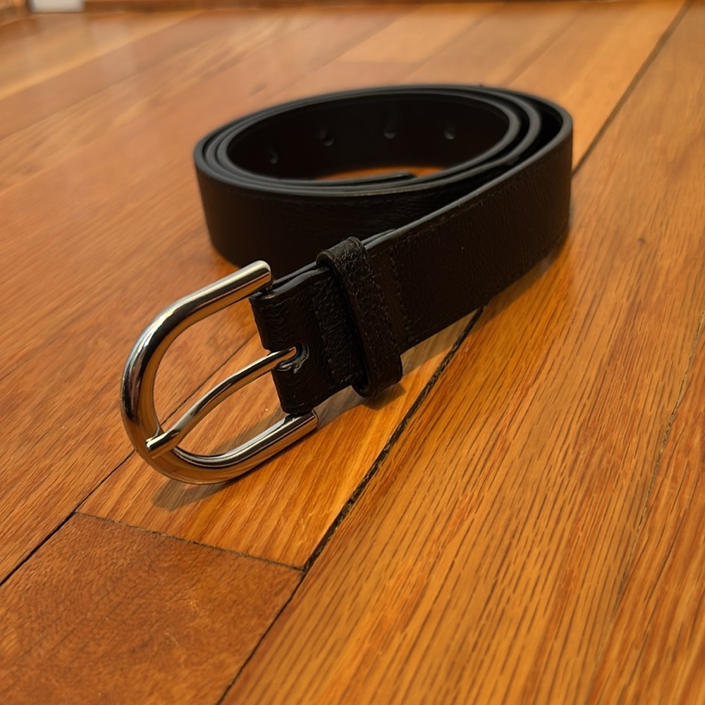 H&M pebbled faux leather black belt with silver tone buckle